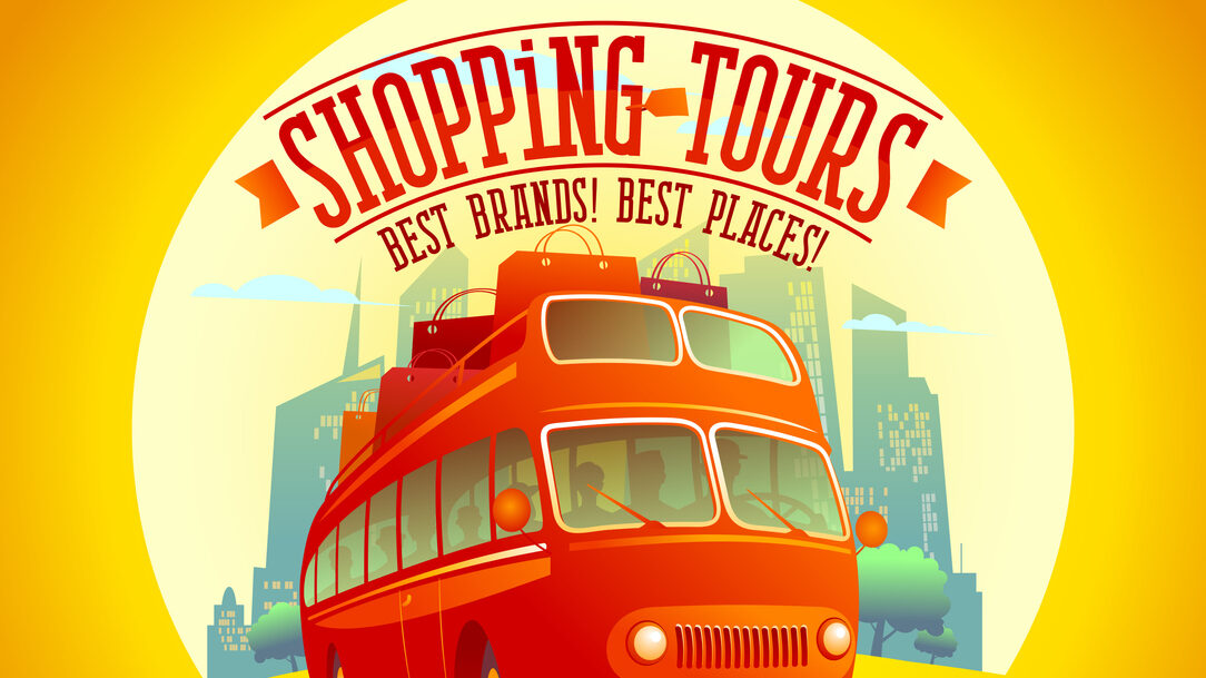 Best Shopping Tours Design With Riding Double Decker Bus And Many Paper Bags On It