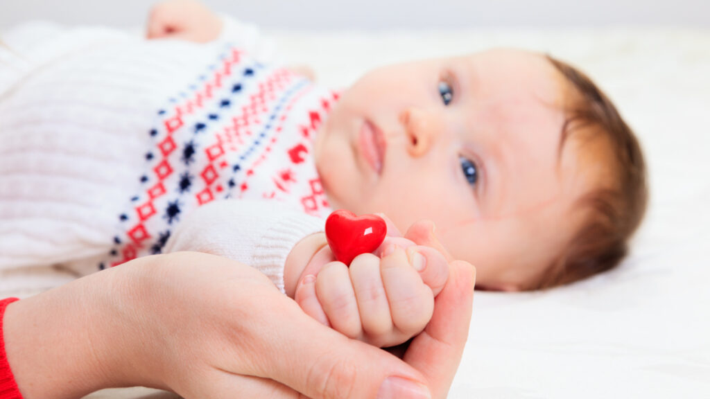Hands Of Mother And Baby Closeup Holding Heart